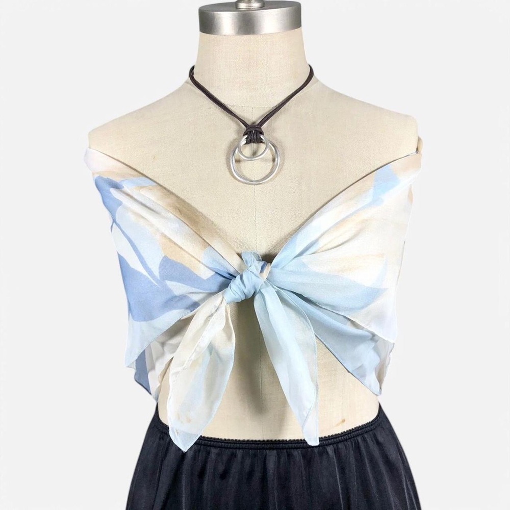 Blue and Cream Sheer Square Scarf